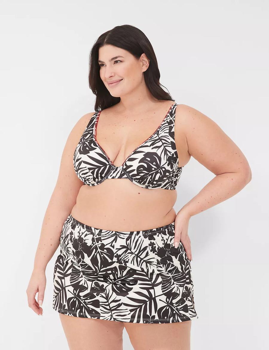 Lane Bryant Underwire Plunge Bikinitop Dames Wit Zwart | KBZ8217DX
