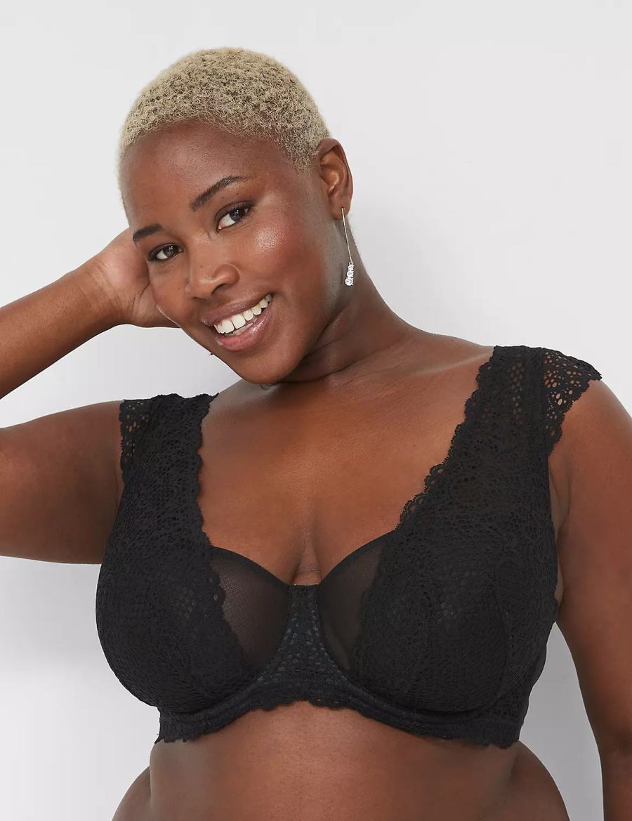 Lane Bryant Unlined Layered Cap-Sleeve Balconette BH Dames Zwart | IPB3194DQ