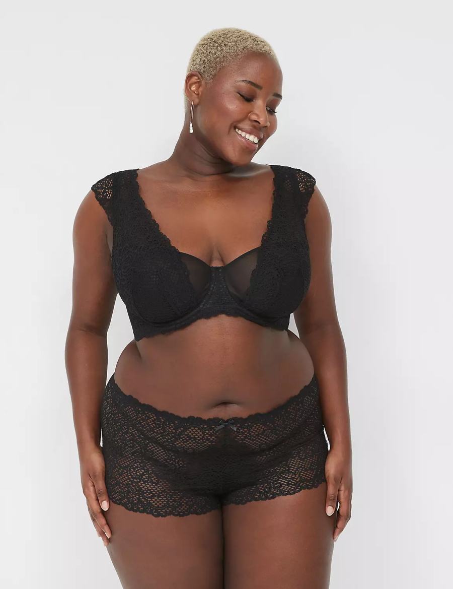 Lane Bryant Unlined Layered Cap-Sleeve Balconette BH Dames Zwart | IPB3194DQ