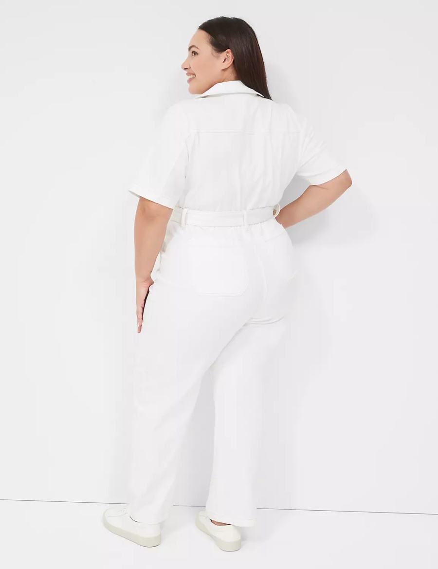 Lane Bryant Utility Straight Leg Denim Jumpsuit Dames Wit | FZF1263XP
