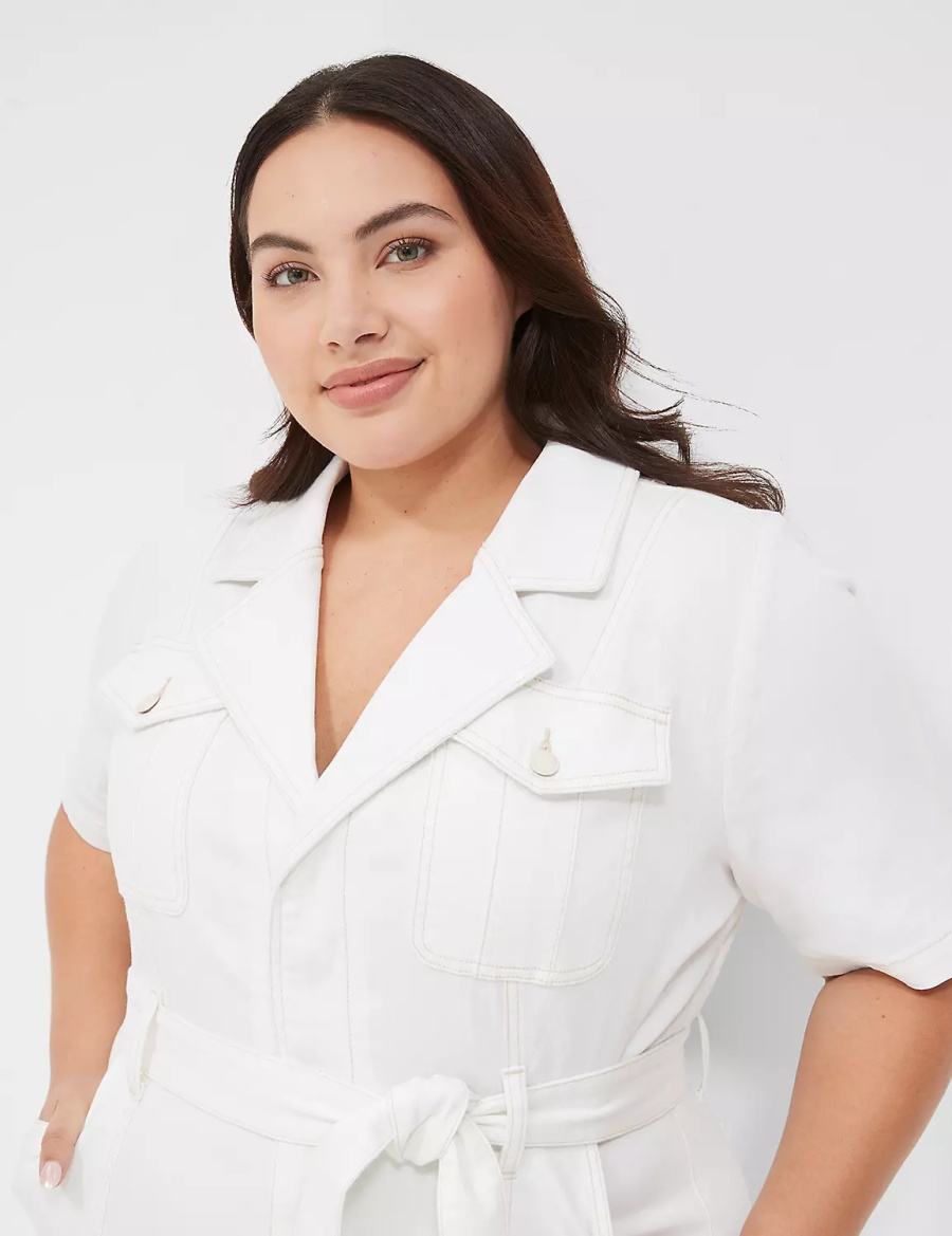 Lane Bryant Utility Straight Leg Denim Jumpsuit Dames Wit | FZF1263XP