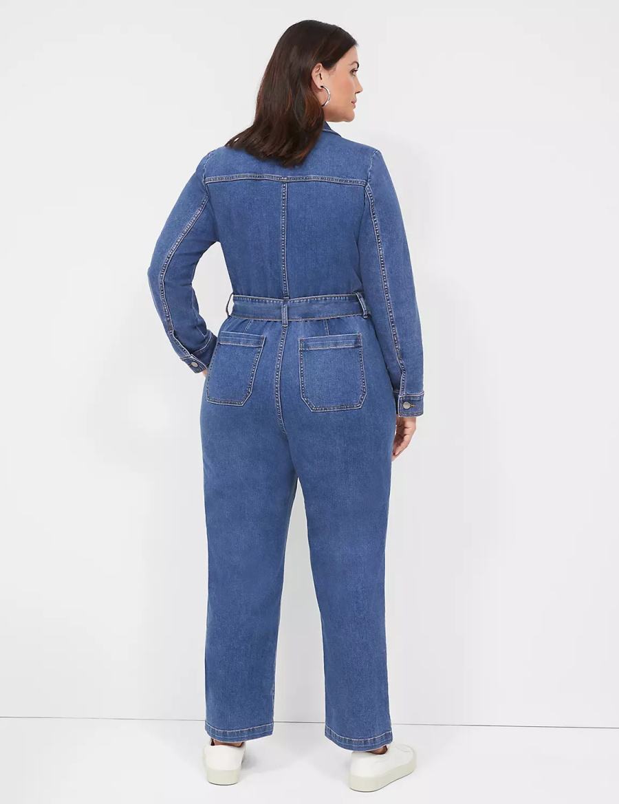Lane Bryant Utility Straight Leg Denim Jumpsuit Dames Blauw | SCF6153TI