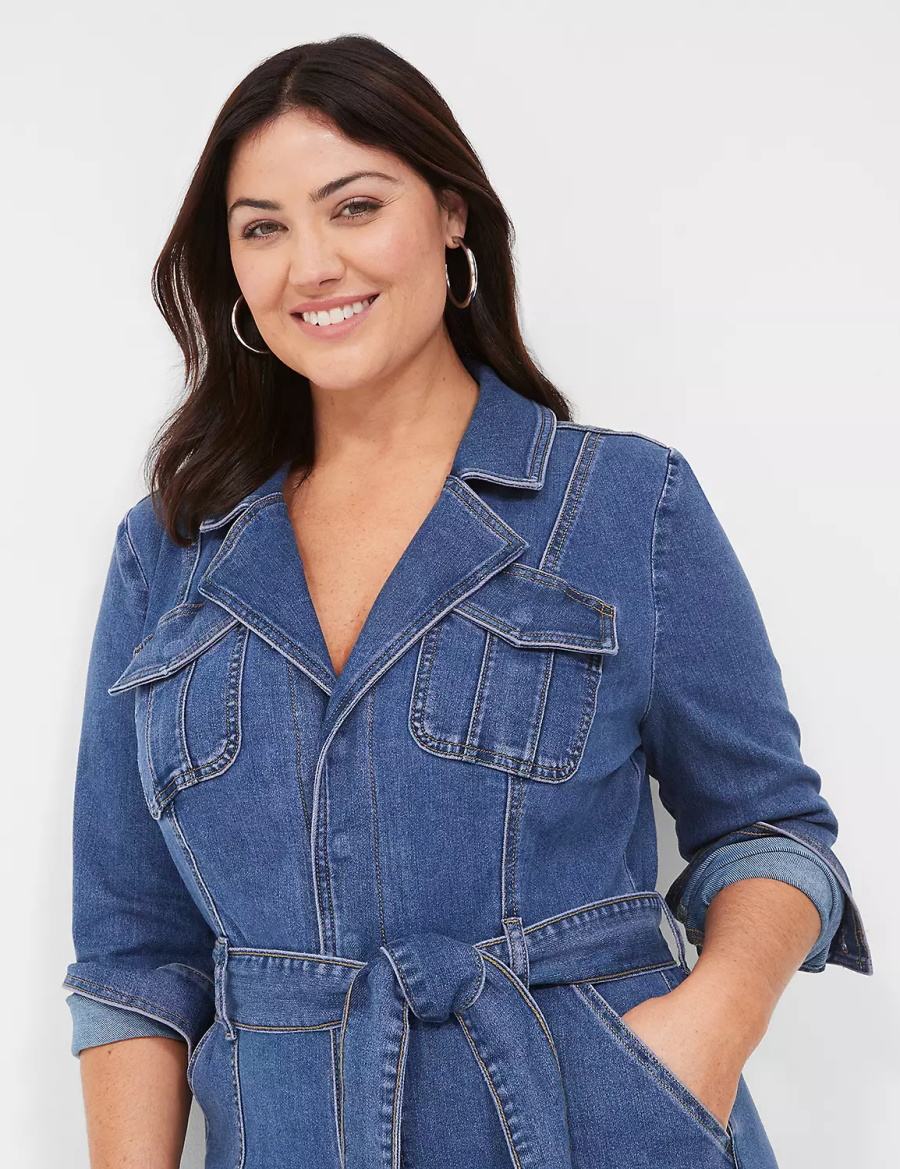 Lane Bryant Utility Straight Leg Denim Jumpsuit Dames Blauw | SCF6153TI