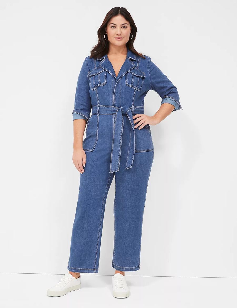 Lane Bryant Utility Straight Leg Denim Jumpsuit Dames Blauw | SCF6153TI