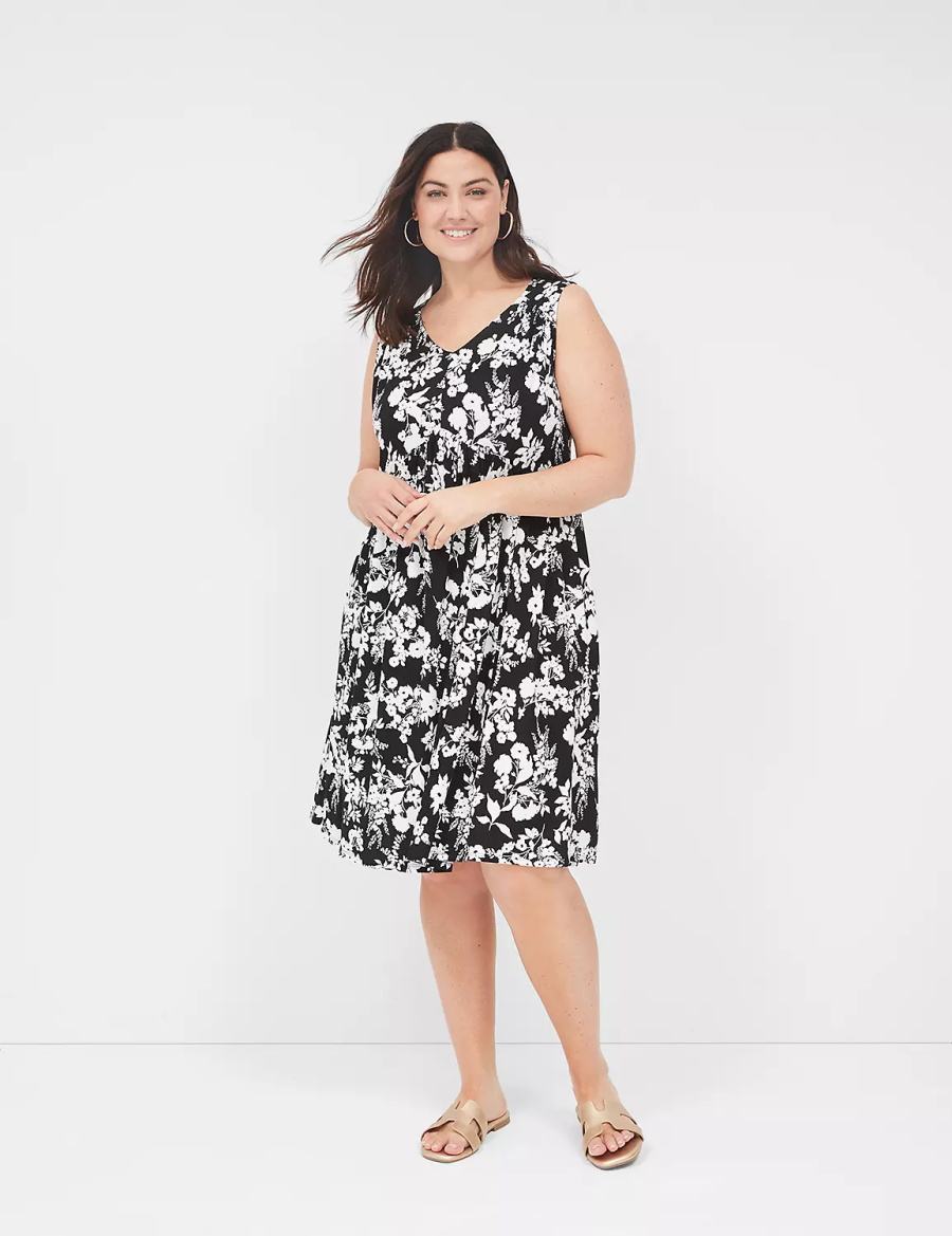 Lane Bryant V-Neck Easy Swing Casual Jurk Dames Zwart | FIQ9337XD