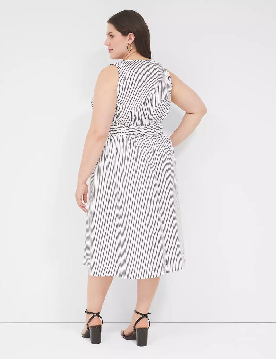 Lane Bryant V-Neck Elastic-Waist Midi-jurk Dames Wit Zwart Strepen | UZP3615HU