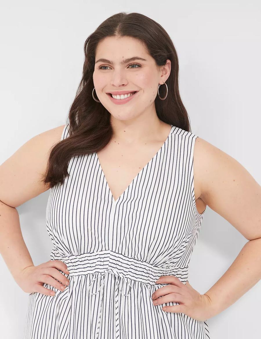 Lane Bryant V-Neck Elastic-Waist Midi-jurk Dames Wit Zwart Strepen | UZP3615HU