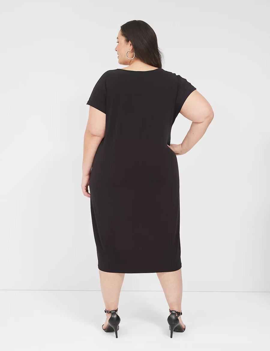 Lane Bryant V-Neck Pleat-Front Jersey Casual Jurk Dames Zwart | ZRE7063UJ