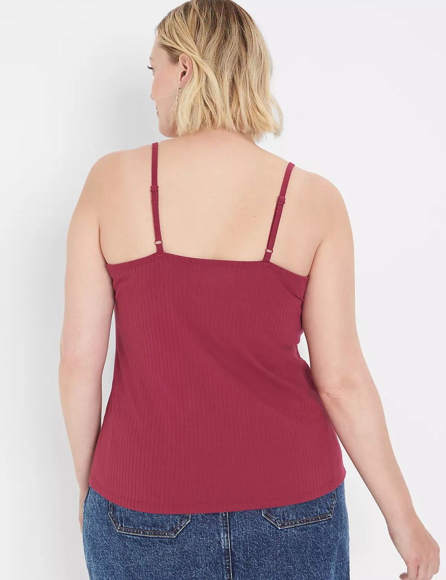 Lane Bryant V-Neck Rib Cami Tanktop Dames Bordeaux | YPU2761VS