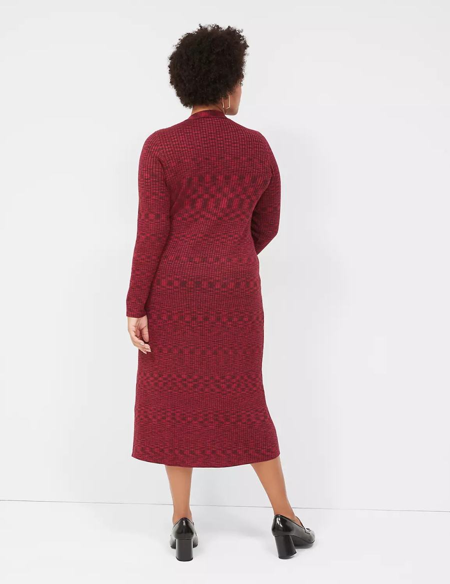 Lane Bryant V-Neck Rib Sweater Midi-jurk Dames Donkerrood | VCE8719ZM