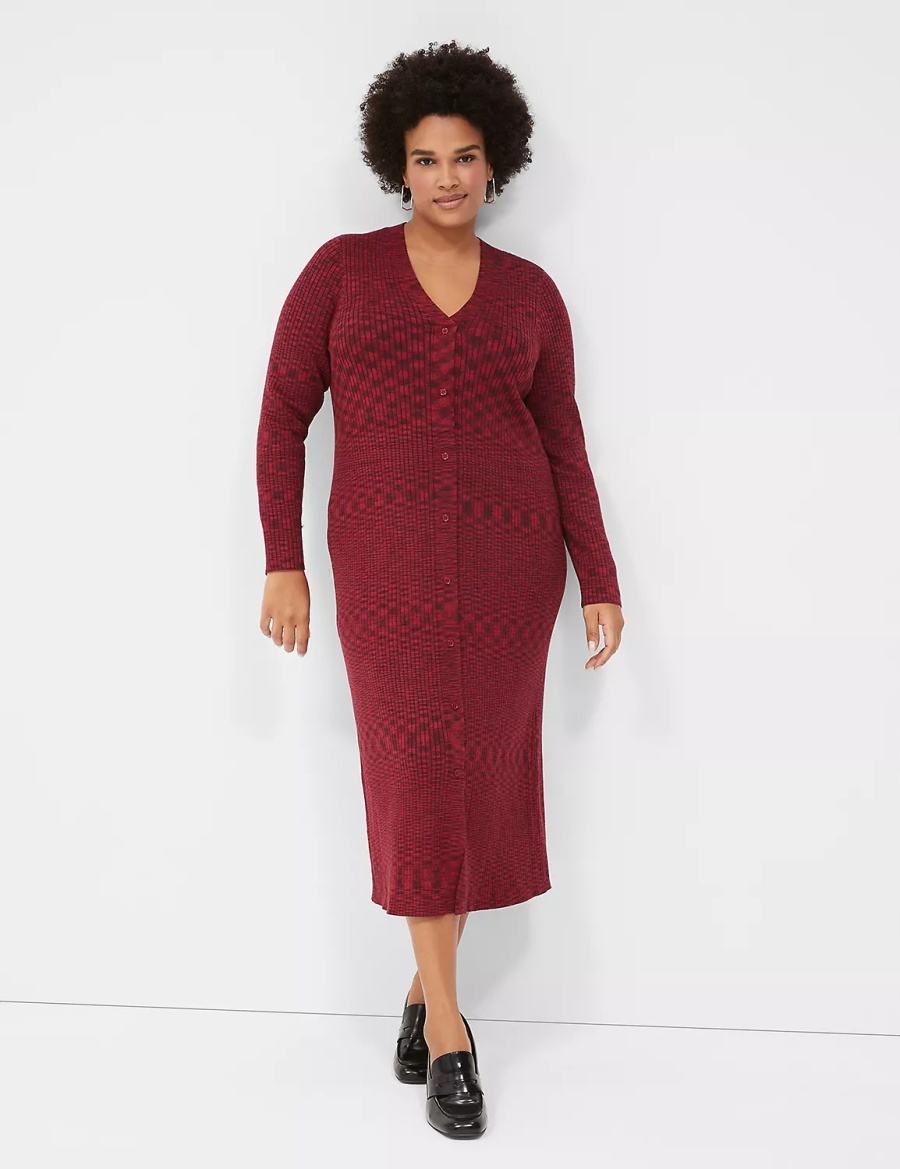 Lane Bryant V-Neck Rib Sweater Midi-jurk Dames Donkerrood | VCE8719ZM
