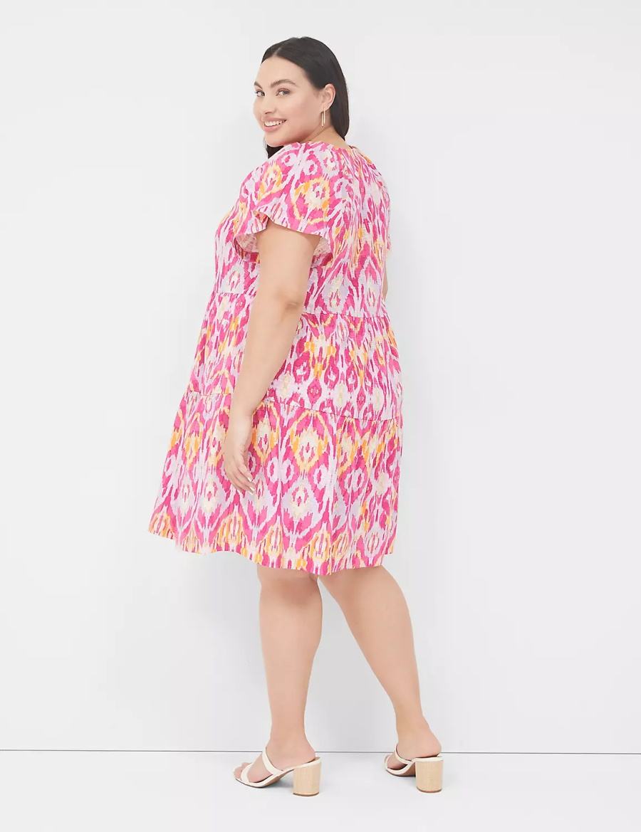 Lane Bryant V-Neck Tiered Easy Korte Jurk Dames Roze | KMC3199GV