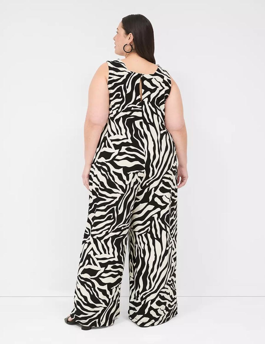 Lane Bryant V-Neck Wide Leg Jersey Jumpsuit Dames Wit Zwart | LVM4822KS