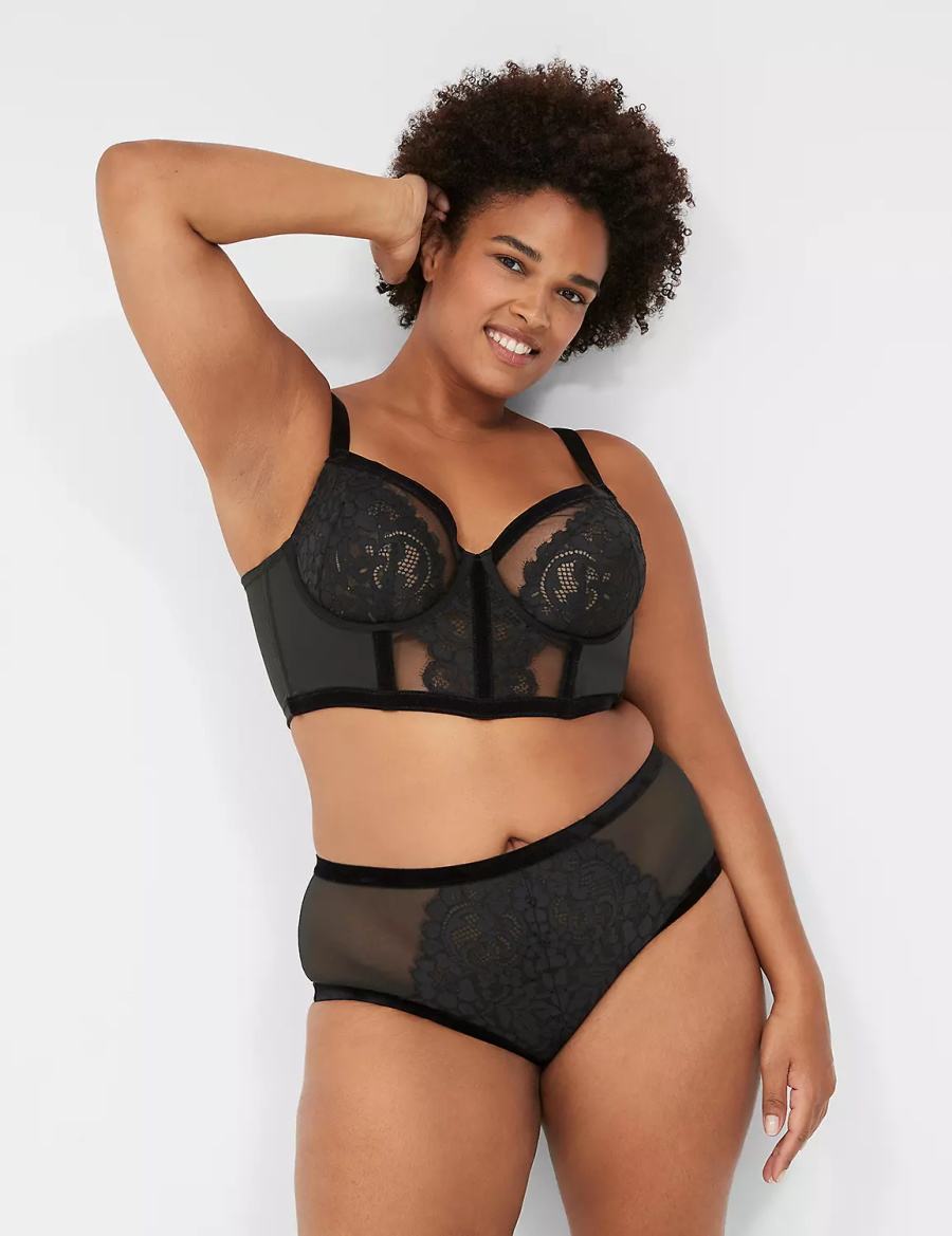 Lane Bryant Velvet-Trim Brief Brutaal Panty Dames Zwart | KUN4048QQ