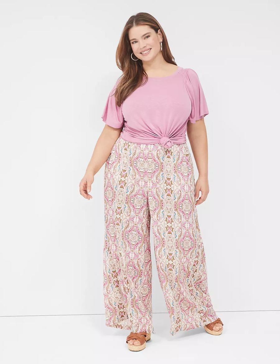 Lane Bryant Wide Leg Vacation Broek Dames Roze | IHH357GC