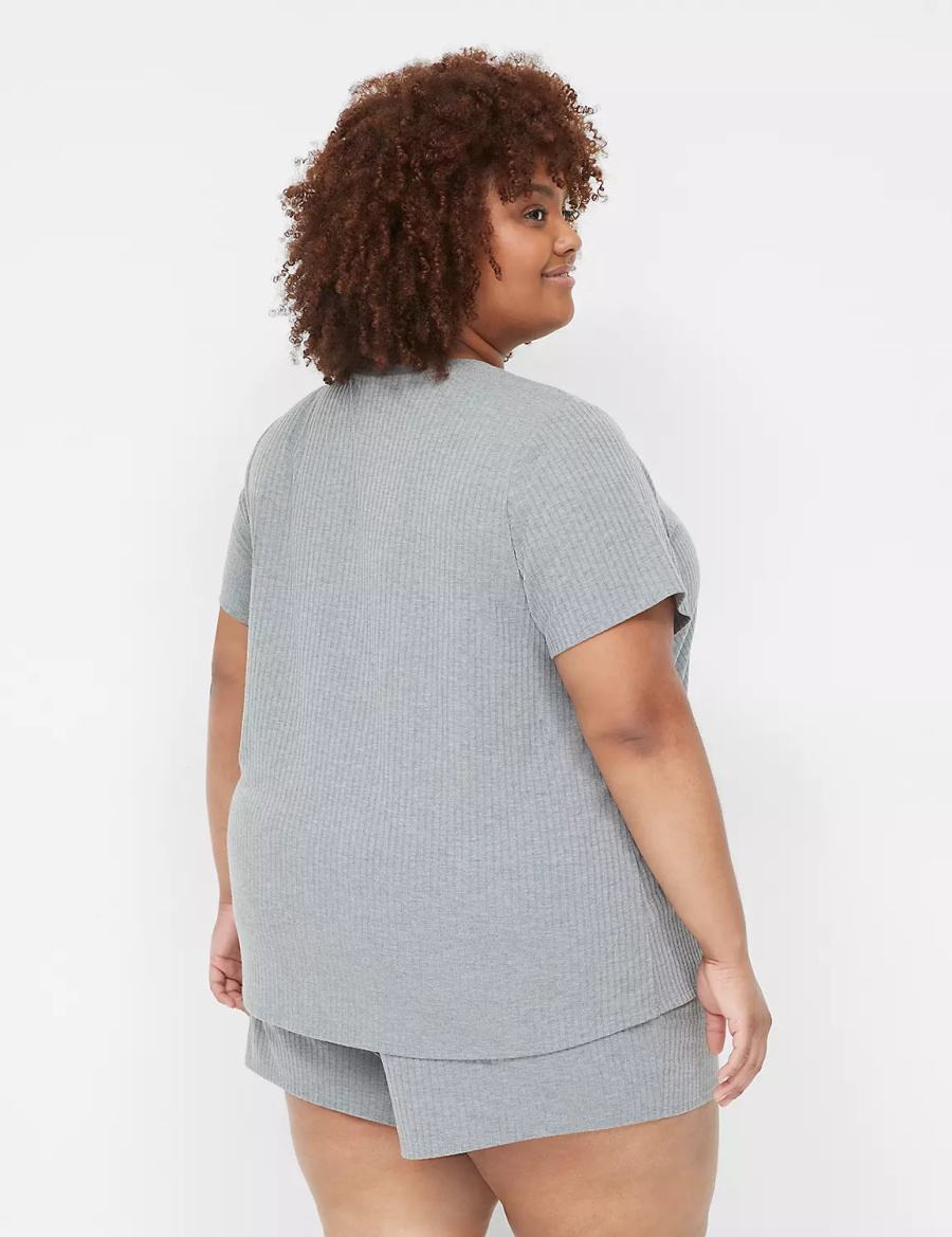 Lane Bryant Wide Rib Pocket V-Neck Tee T-shirts Dames Grijs | GWV6146WA