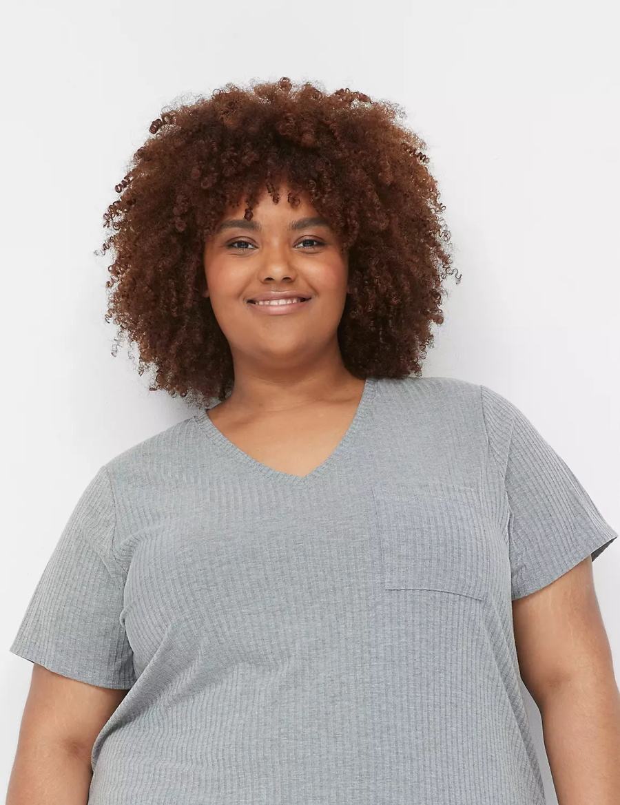 Lane Bryant Wide Rib Pocket V-Neck Tee T-shirts Dames Grijs | GWV6146WA