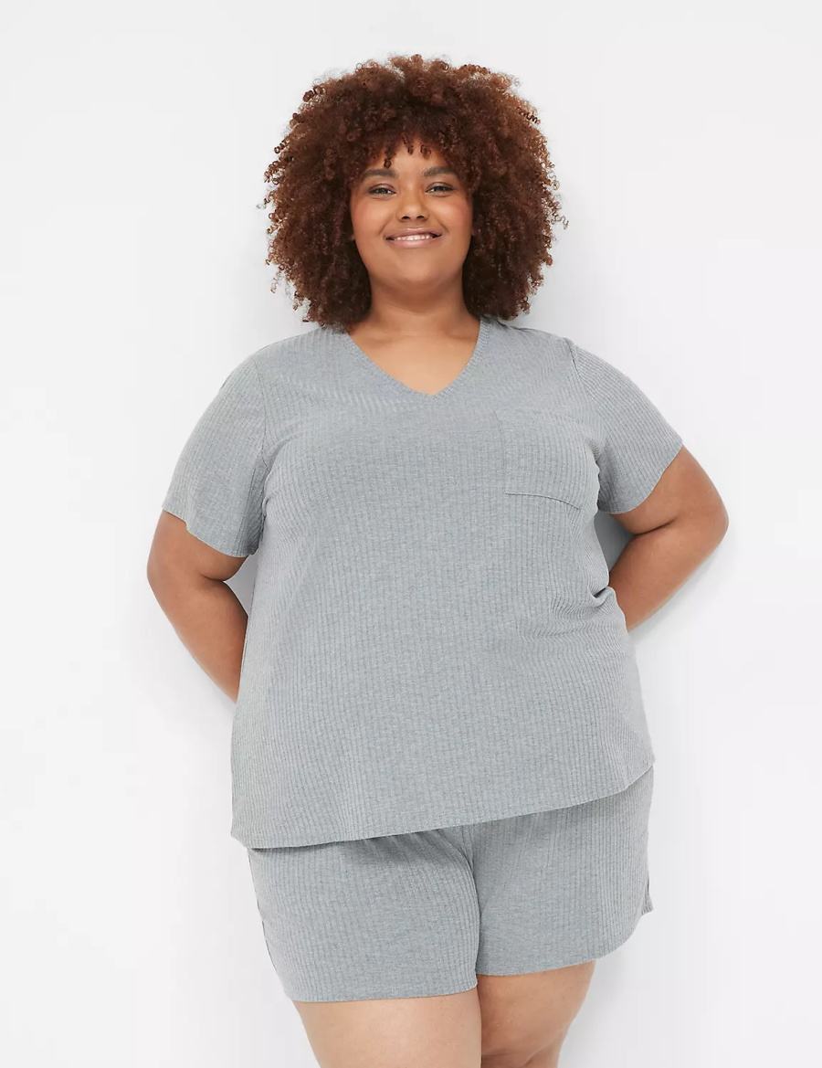 Lane Bryant Wide Rib Pocket V-Neck Tee T-shirts Dames Grijs | GWV6146WA