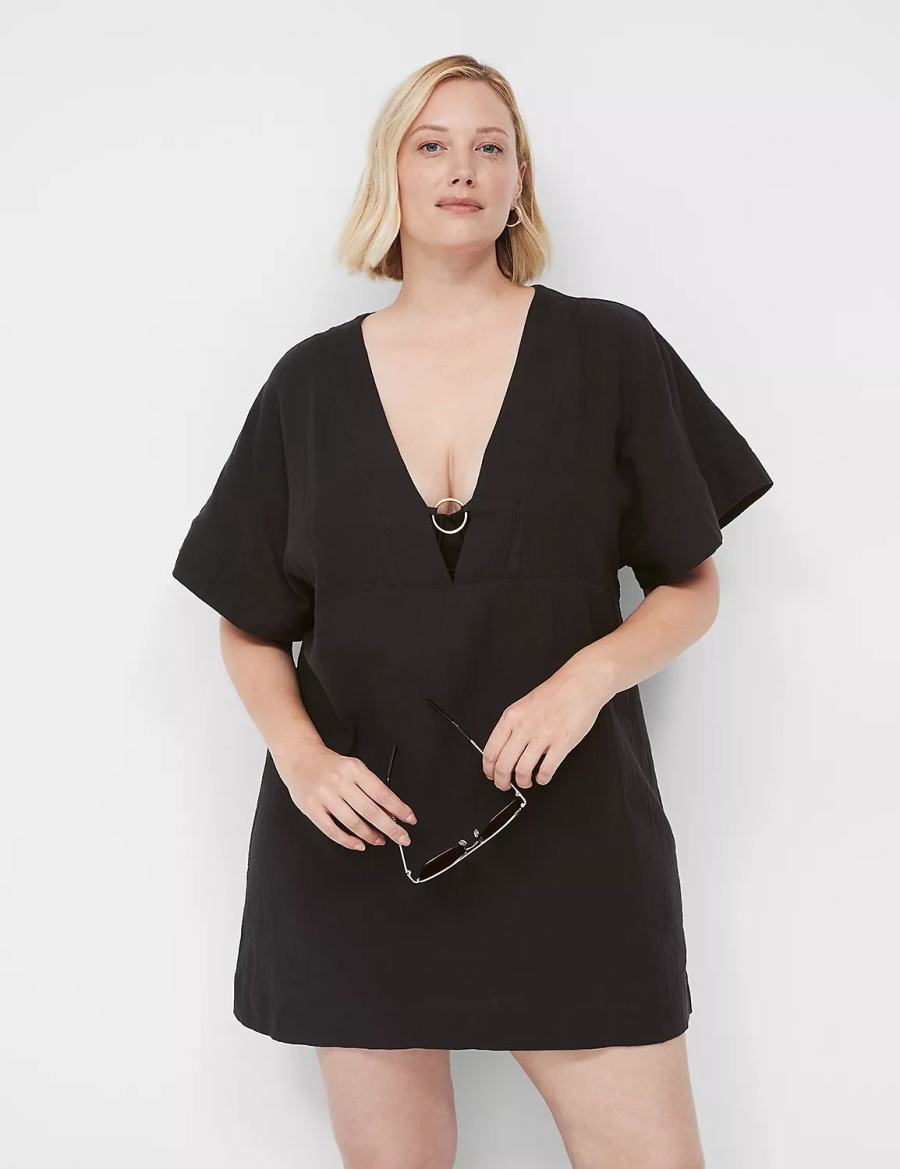 Lane Bryant Woven O-Ring Dolman Cover-ups Dames Zwart | QIH7097ML
