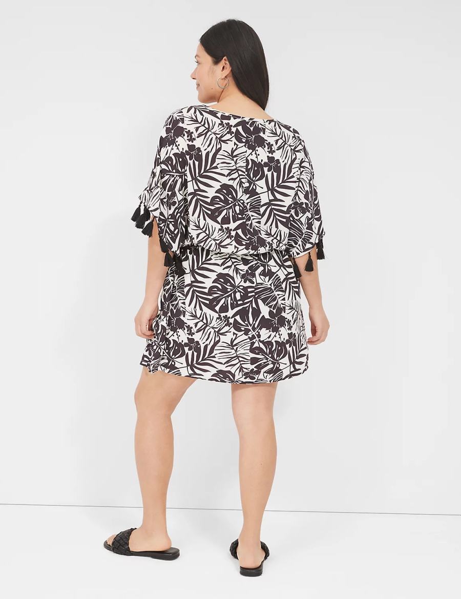 Lane Bryant Woven Tassel-Trim Cover-ups Dames Zwart Wit | HZX2290RU