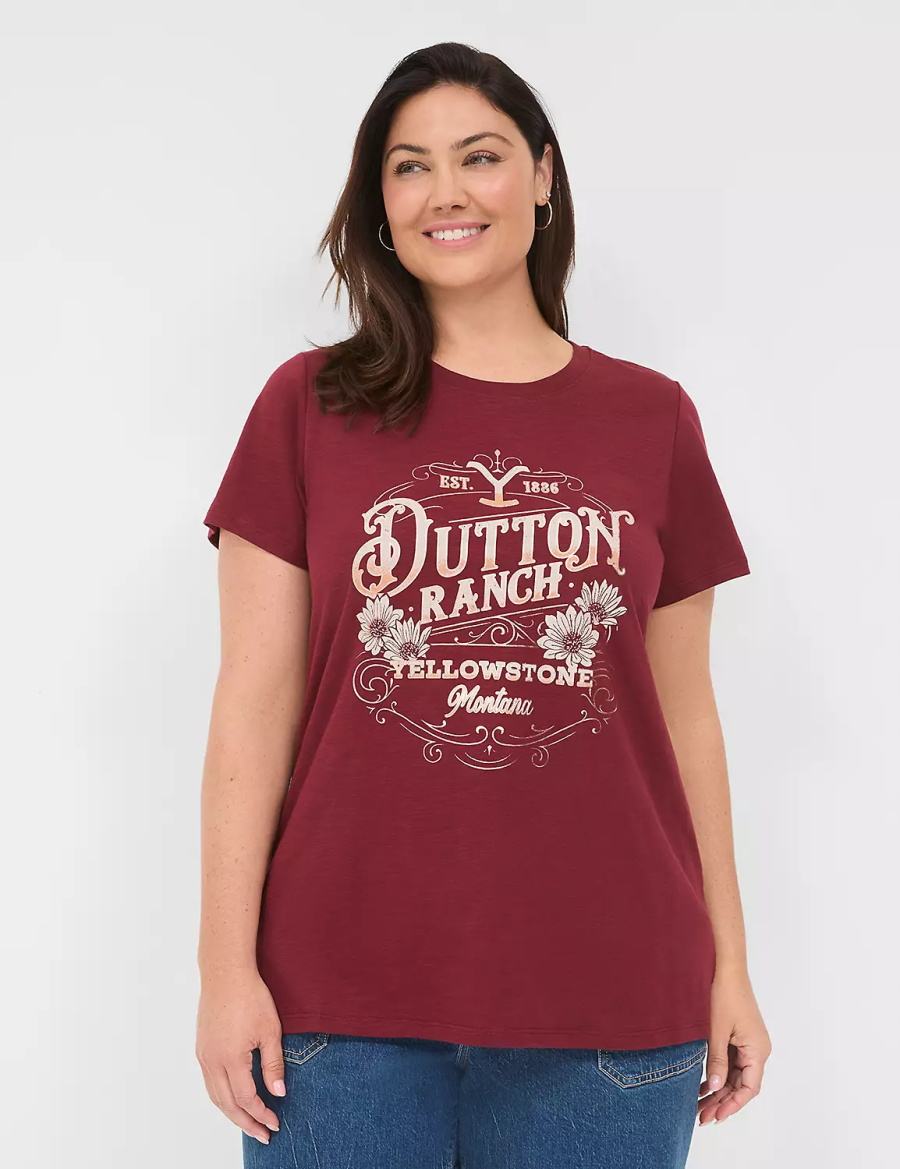 Lane Bryant Yellowstone Dutton Ranch Graphic Tee T-shirts Dames Rood | ZUS9767RC